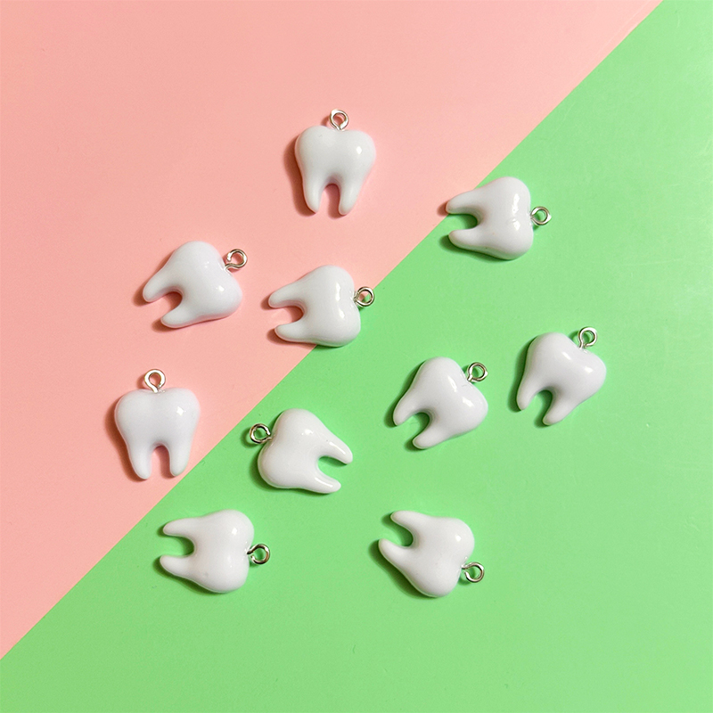 Resin Art Materials Kit - 10pcs Cute White Teeth Resin Pendant