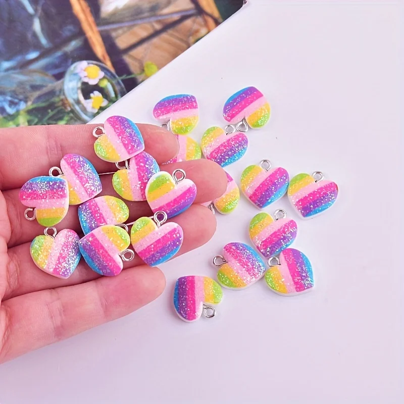 Resin Art Materials Kit - 10Pcs Colorful Heart Resin Charms Cute