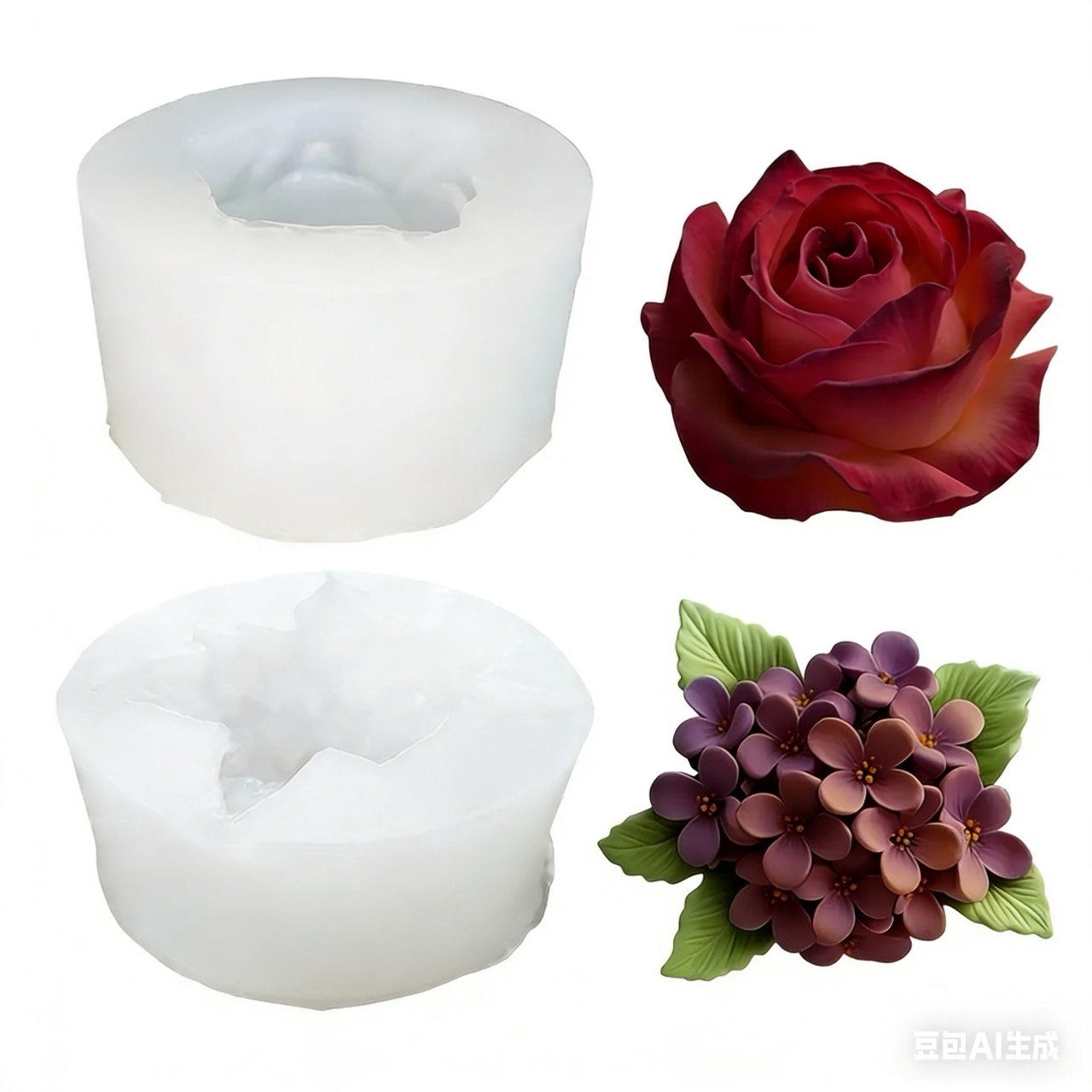 Resin Art Of Rose - 2-Piece 3D Rose and Lilac Silicone