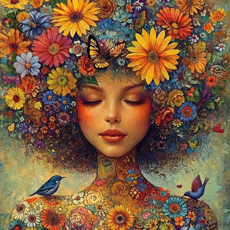 Resin Art Wallpaper - RUOPOTY Art Diamond Painting Flower Woman
