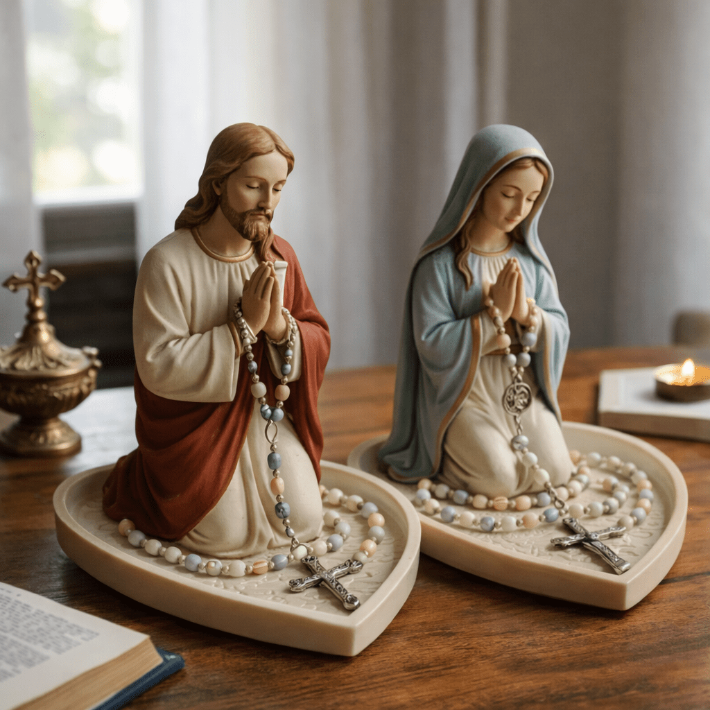 Jesus Virgin Mary Praying Stat - Resin Art Tray recension och pris